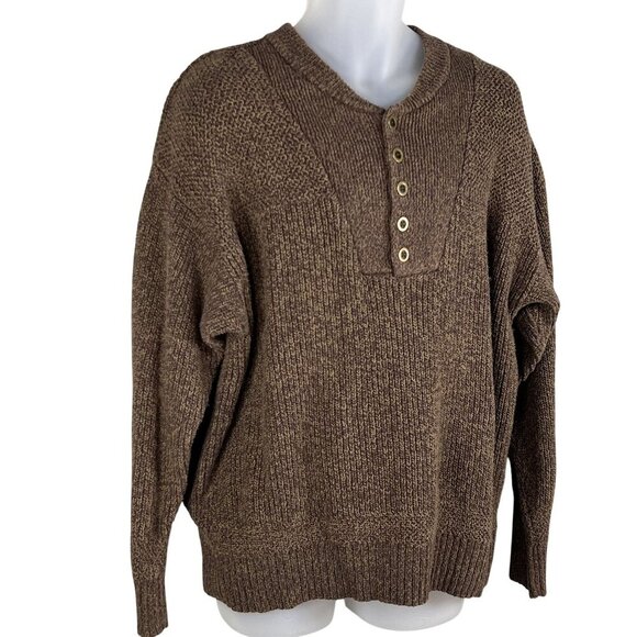 VTG Redhead Mens L Textured Henley Sweater Chocolate Heavyweight Chunky Timeless - Picture 5 of 16